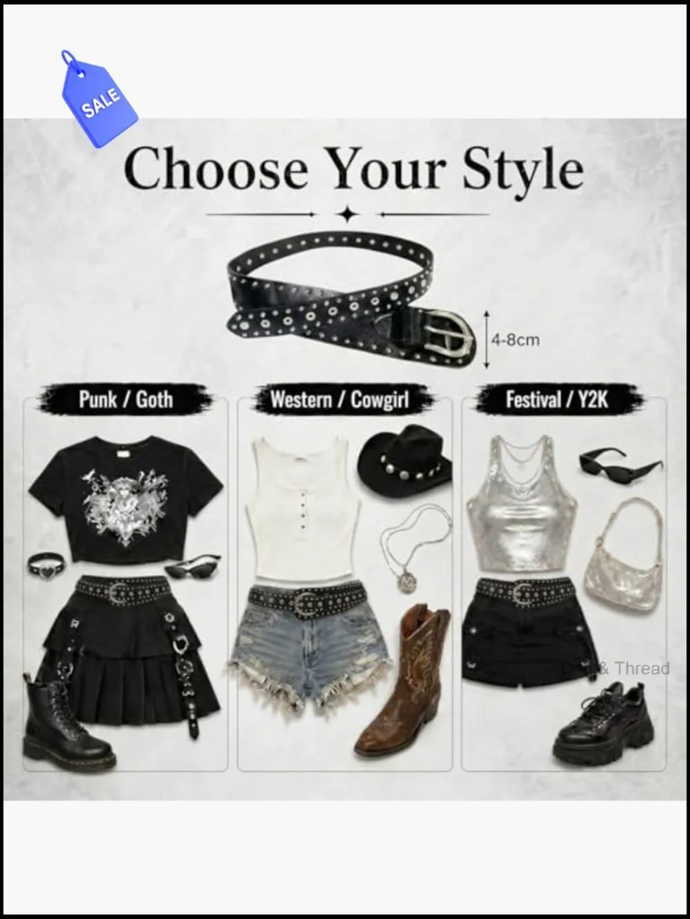 Chunky Studded Belt with Silver Rivets Punk Waist Belt for Jeans Dresses Concert